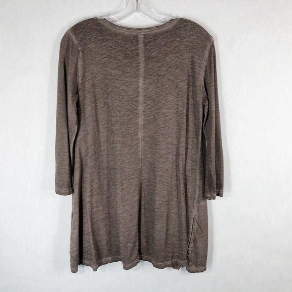 LOGO Lori Goldstein Small Tunic Top Gray Pearl Buttons Pockets‎ Burn Out 169 - Picture 2 of 8